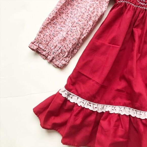 Vintage Polly Finders hand smocked maroon dress 4T - Picture 3 of 5